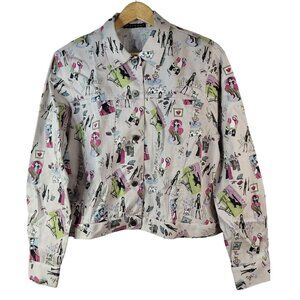 Mechant Womens  Jacket Purple Pink Large Button Long Sleeve Novelty Paris Girly
